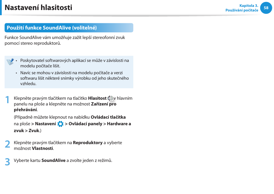 Nastavení hlasitosti | Samsung NP270E5GI User Manual | Page 61 / 134
