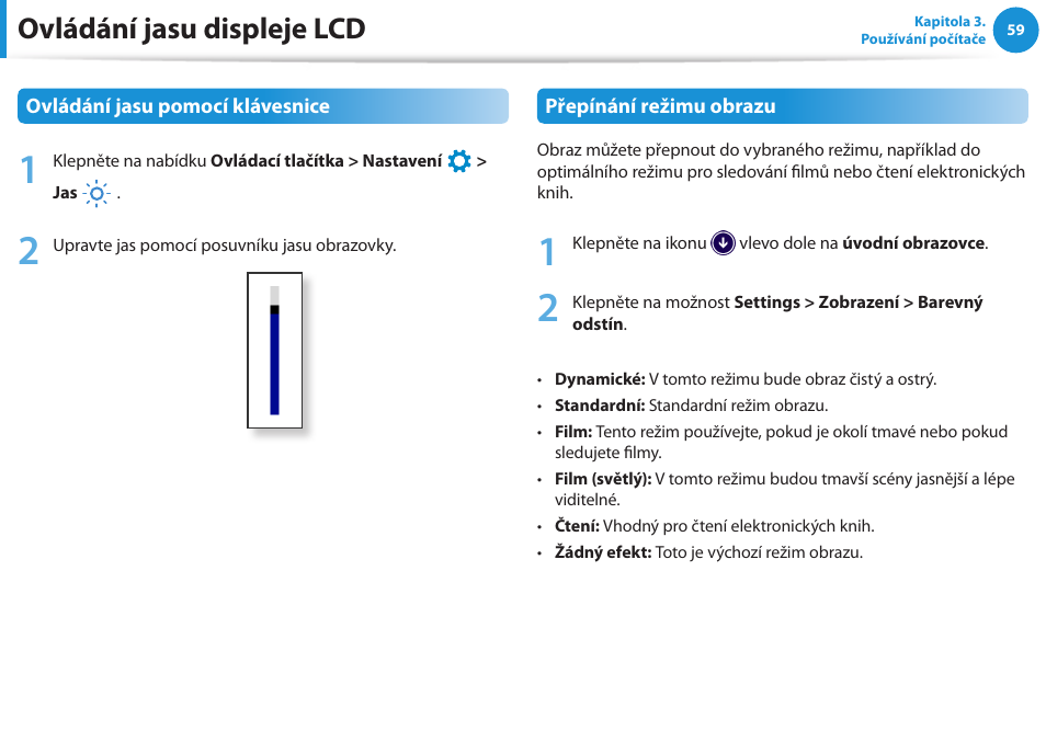 Ovládání jasu displeje lcd | Samsung NP270E5GI User Manual | Page 62 / 134