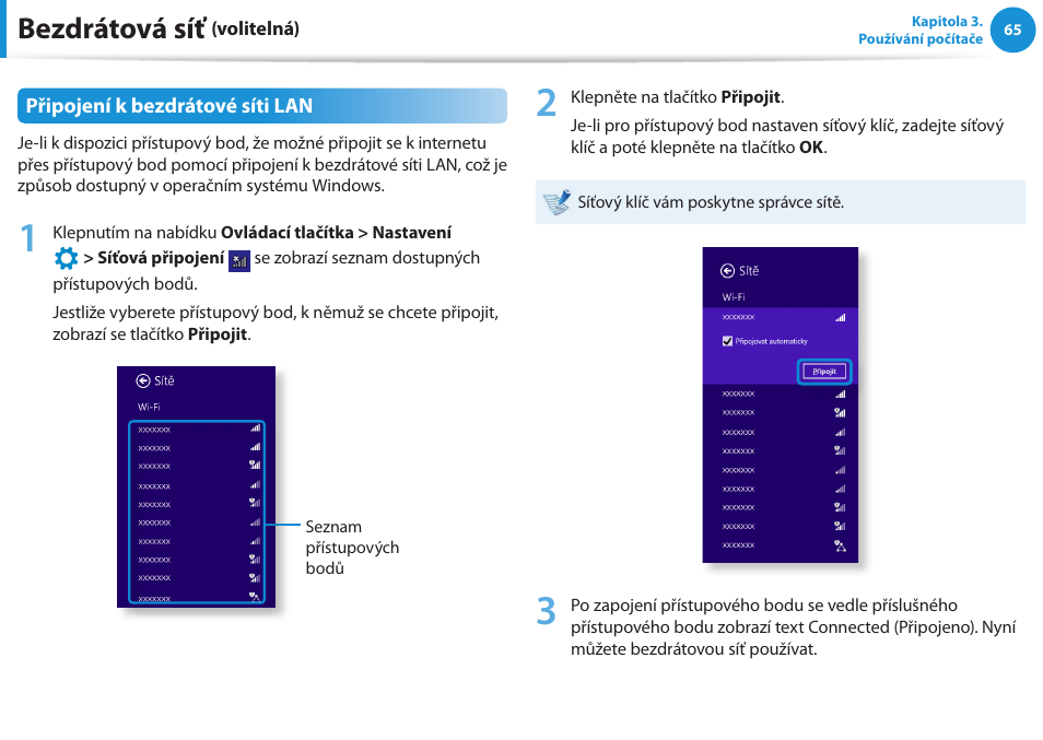 Bezdrátová síť | Samsung NP270E5GI User Manual | Page 68 / 134