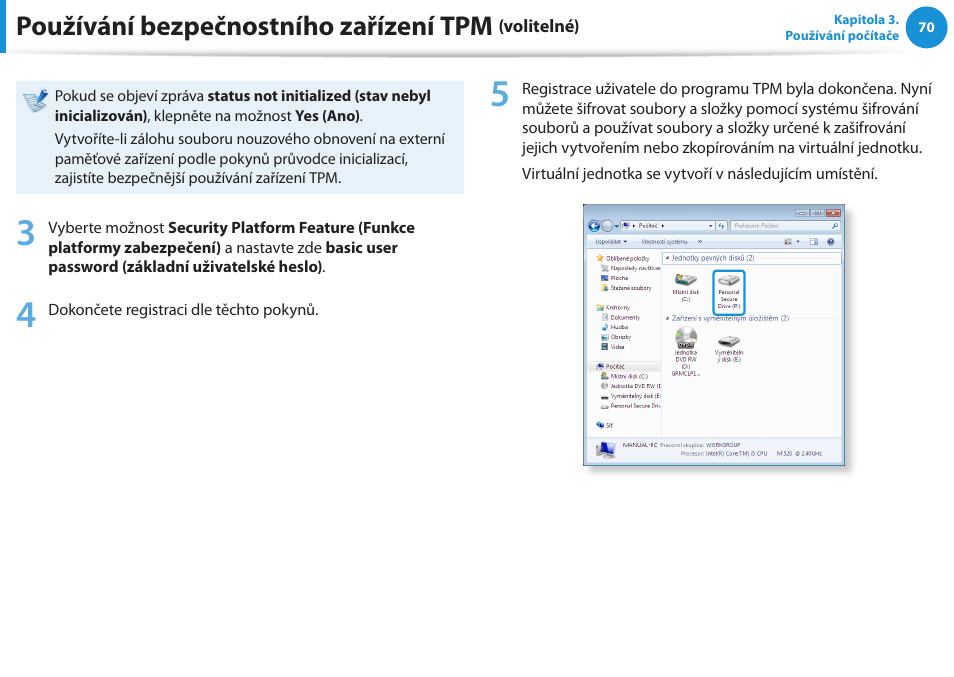 Používání bezpečnostního zařízení tpm | Samsung NP270E5GI User Manual | Page 73 / 134
