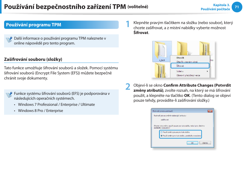 Používání bezpečnostního zařízení tpm | Samsung NP270E5GI User Manual | Page 74 / 134