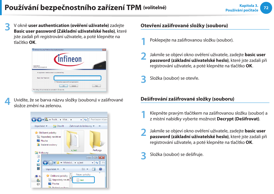 Používání bezpečnostního zařízení tpm | Samsung NP270E5GI User Manual | Page 75 / 134