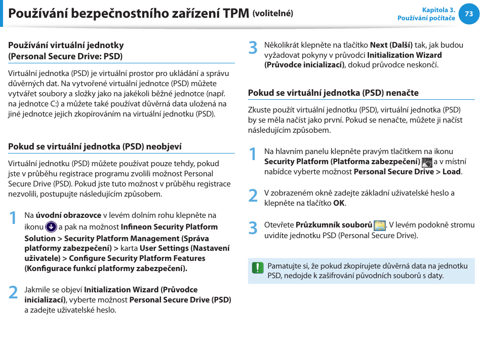 Používání bezpečnostního zařízení tpm | Samsung NP270E5GI User Manual | Page 76 / 134