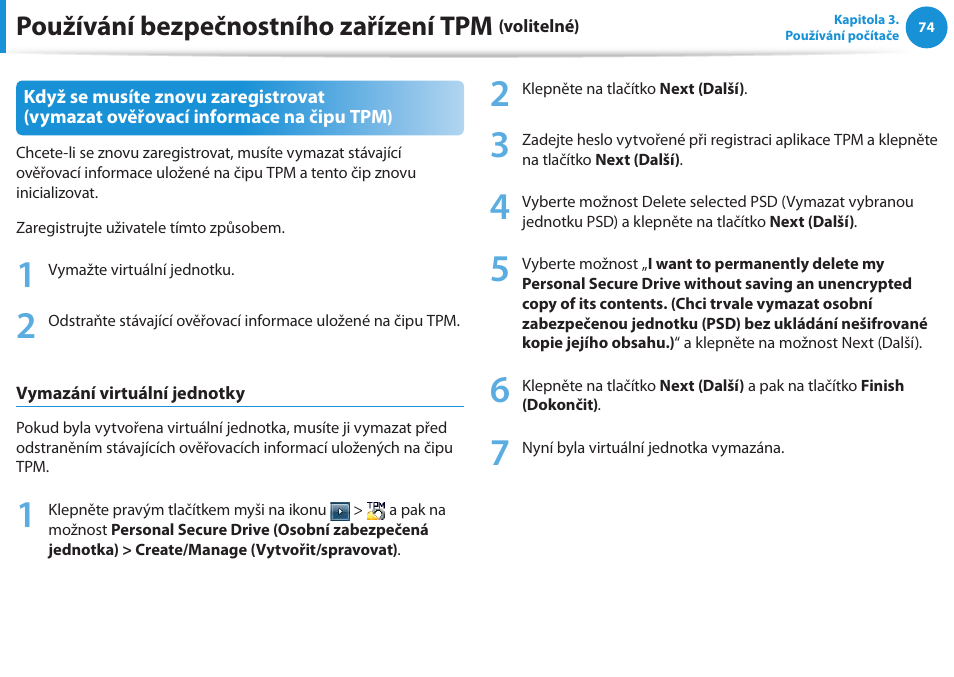 Používání bezpečnostního zařízení tpm | Samsung NP270E5GI User Manual | Page 77 / 134