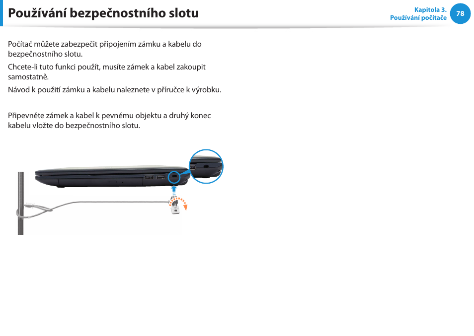 Používání bezpečnostního slotu | Samsung NP270E5GI User Manual | Page 81 / 134