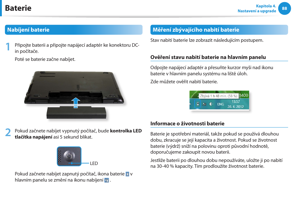 Baterie | Samsung NP270E5GI User Manual | Page 91 / 134