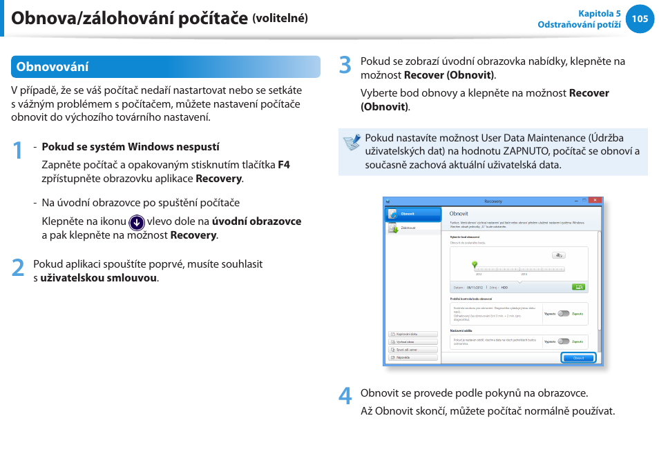 Obnova/zálohování počítače | Samsung NP270E5GI User Manual | Page 96 / 134