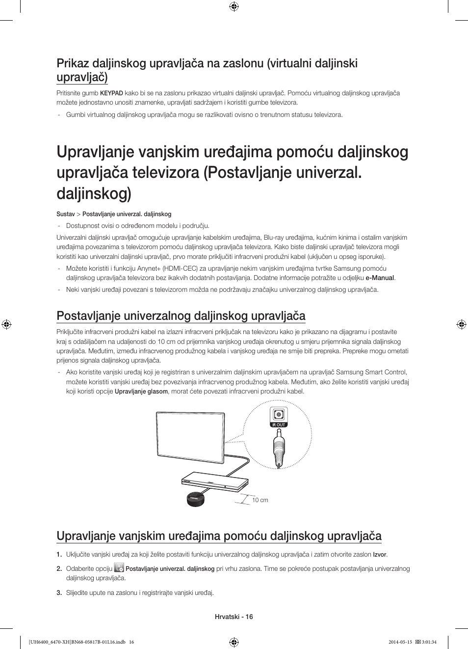 Postavljanje univerzalnog daljinskog upravljača | Samsung UE48H6470SS User Manual | Page 126 / 353