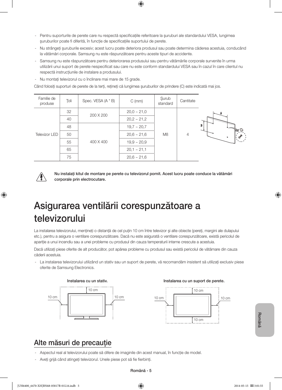 Alte măsuri de precauţie | Samsung UE48H6470SS User Manual | Page 181 / 353