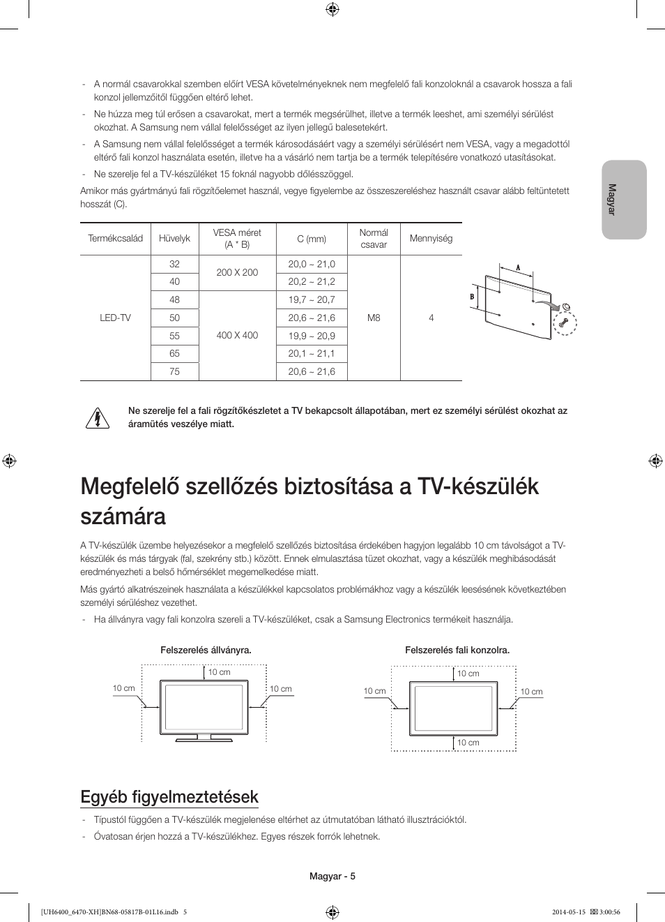 Egyéb figyelmeztetések | Samsung UE48H6470SS User Manual | Page 27 / 353