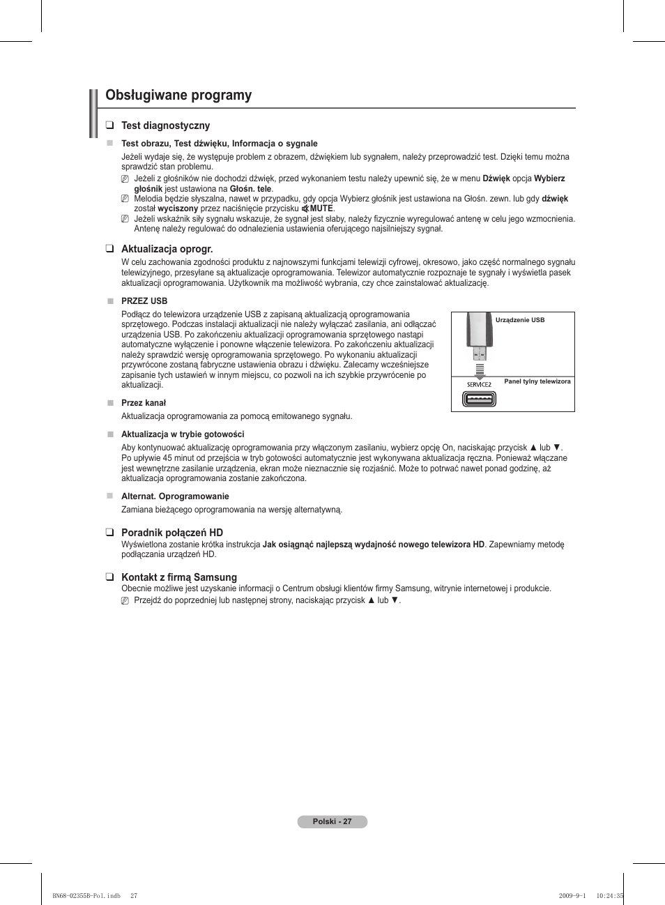 Obsługiwane programy | Samsung PS50B530S2W User Manual | Page 103 / 382