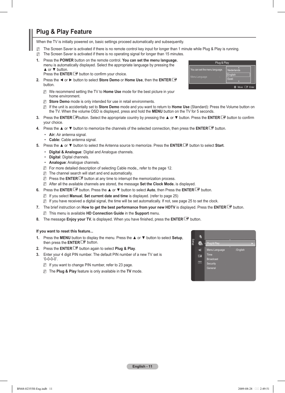 Plug & play feature | Samsung PS50B530S2W User Manual | Page 11 / 382