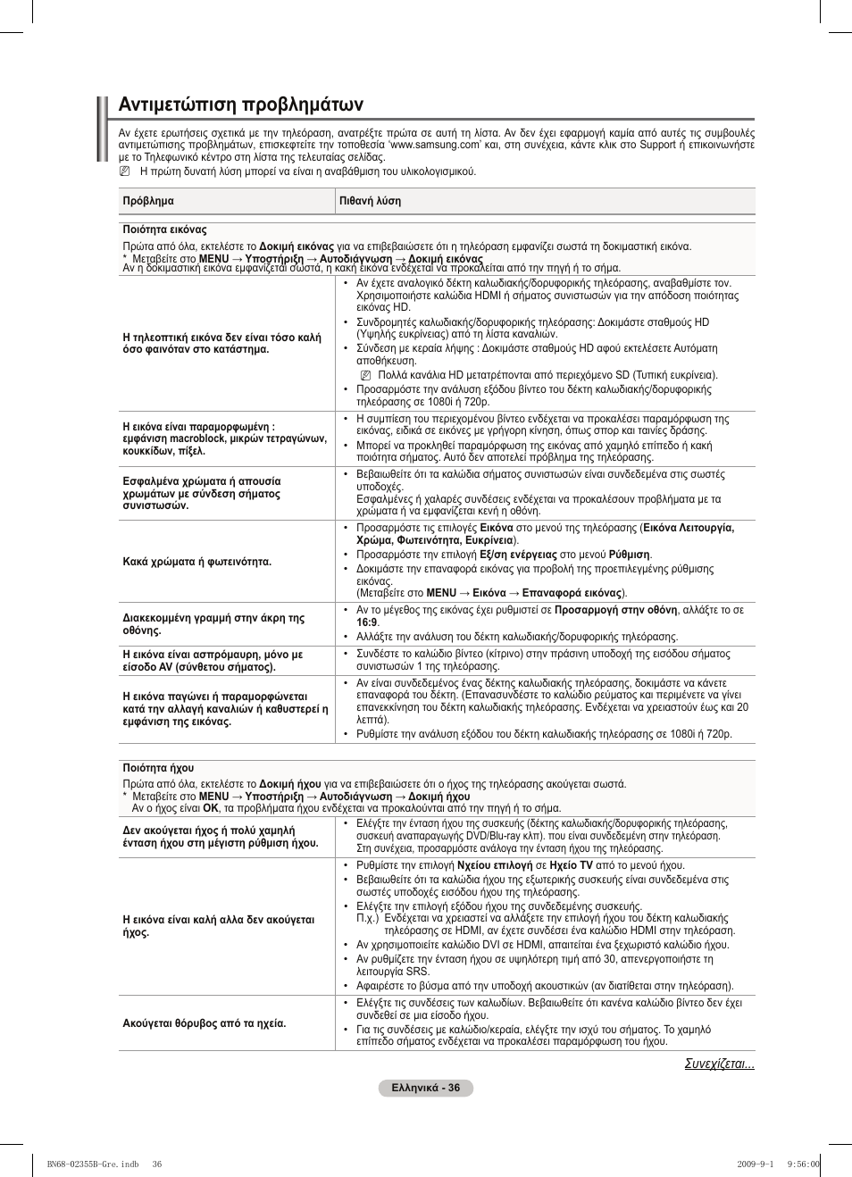 Αντιμετώπιση προβλημάτων | Samsung PS50B530S2W User Manual | Page 150 / 382