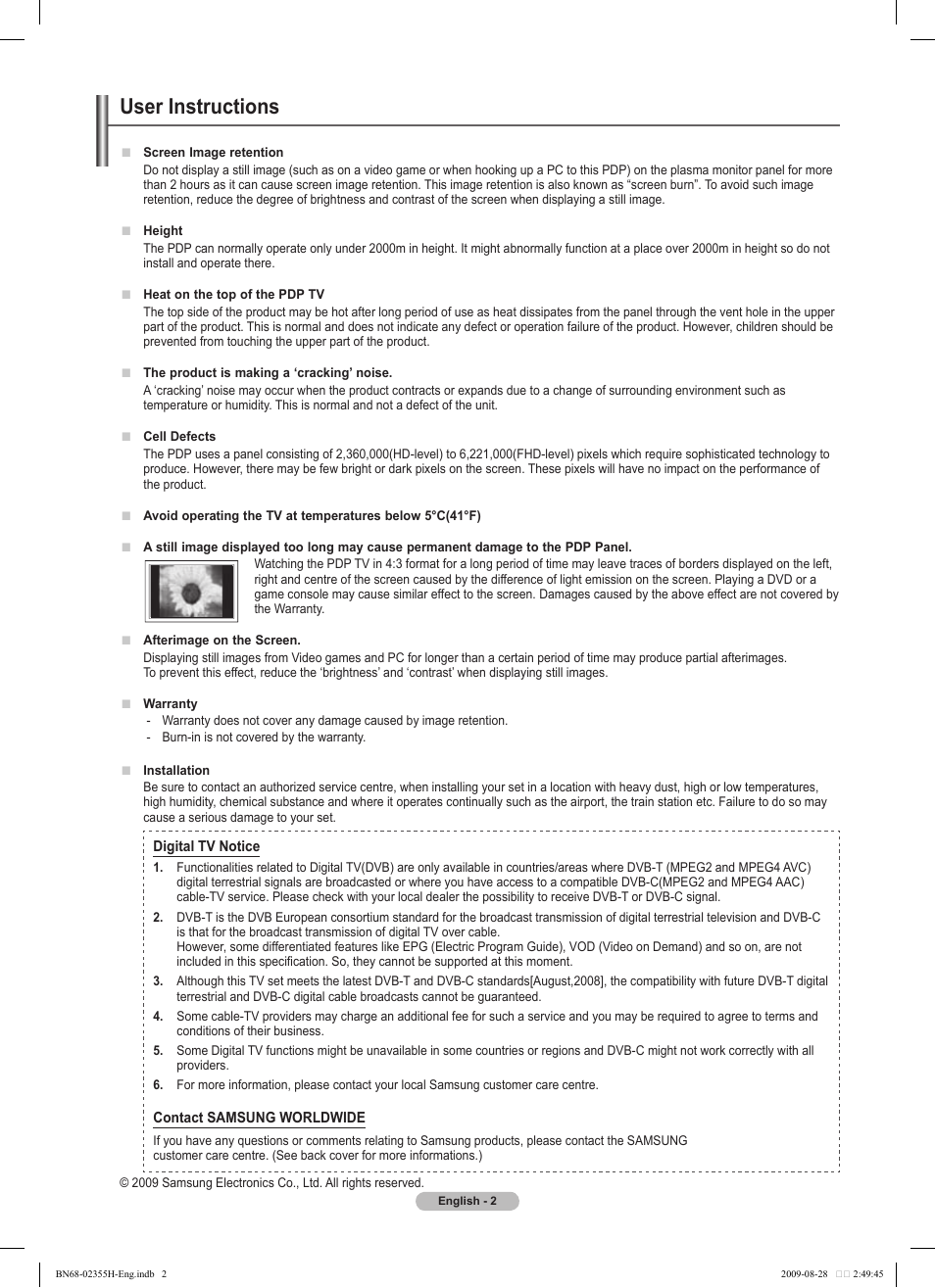 User instructions | Samsung PS50B530S2W User Manual | Page 2 / 382