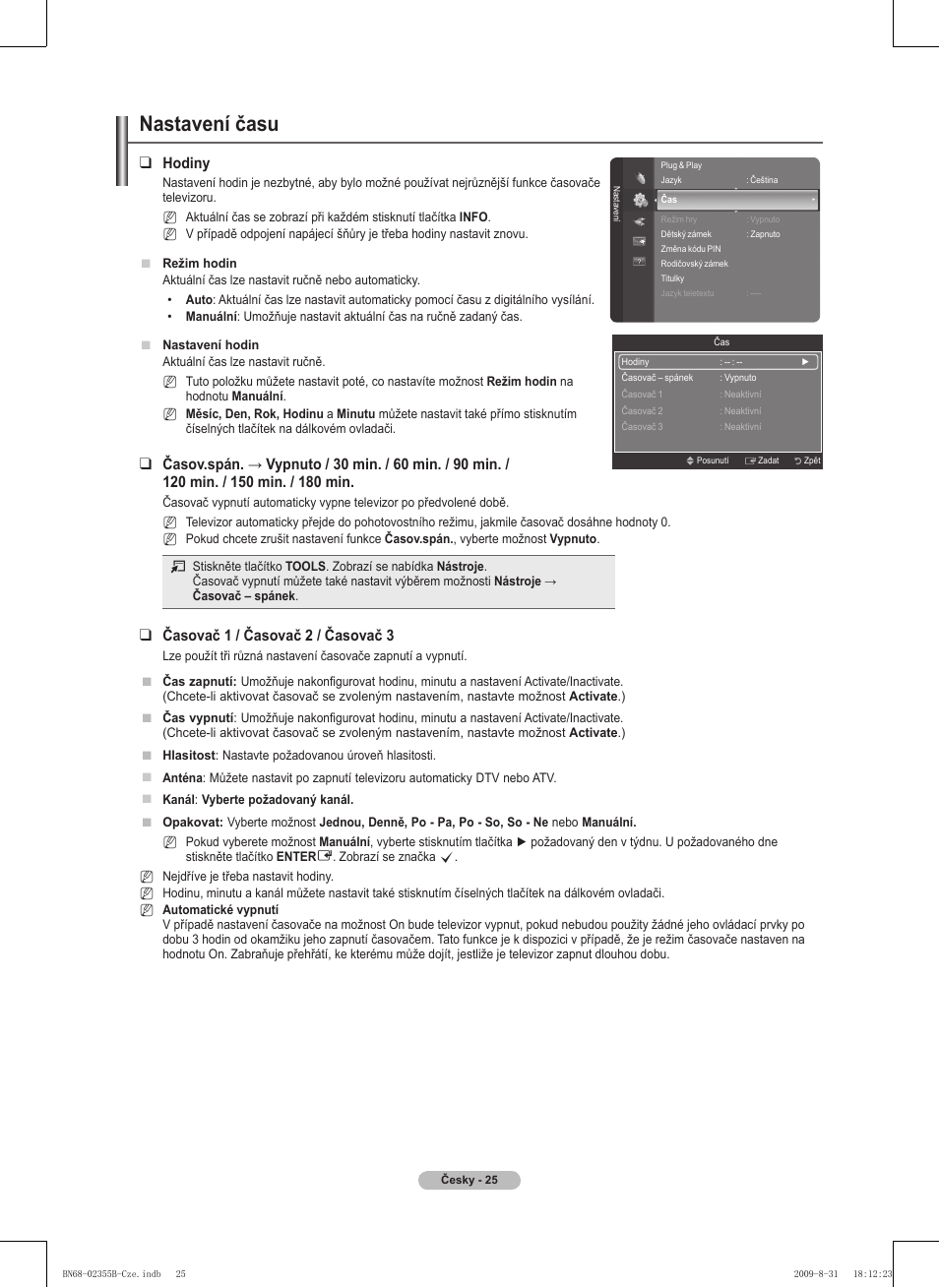 Nastavení času | Samsung PS50B530S2W User Manual | Page 215 / 382