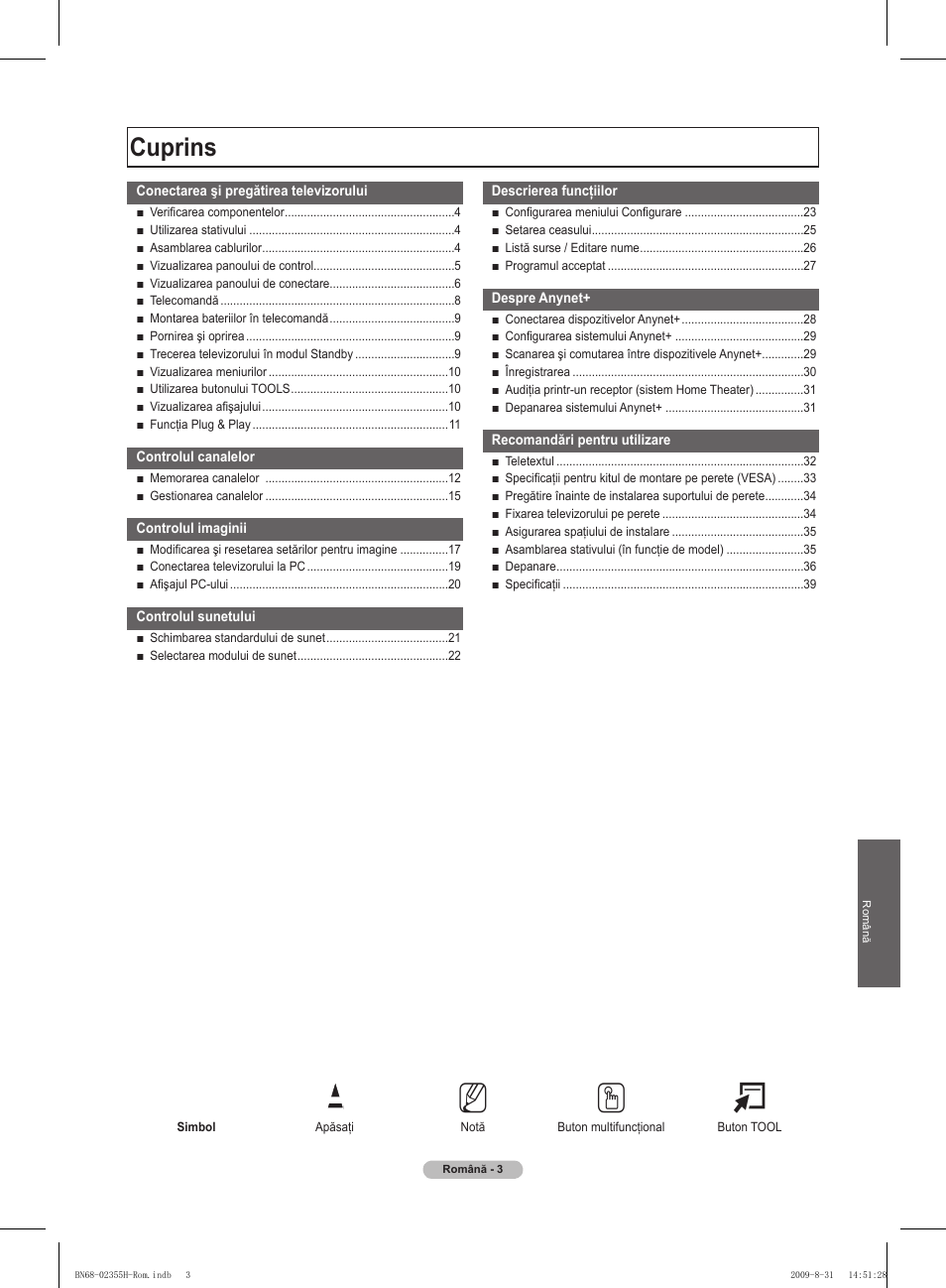 No t, Cuprins | Samsung PS50B530S2W User Manual | Page 269 / 382