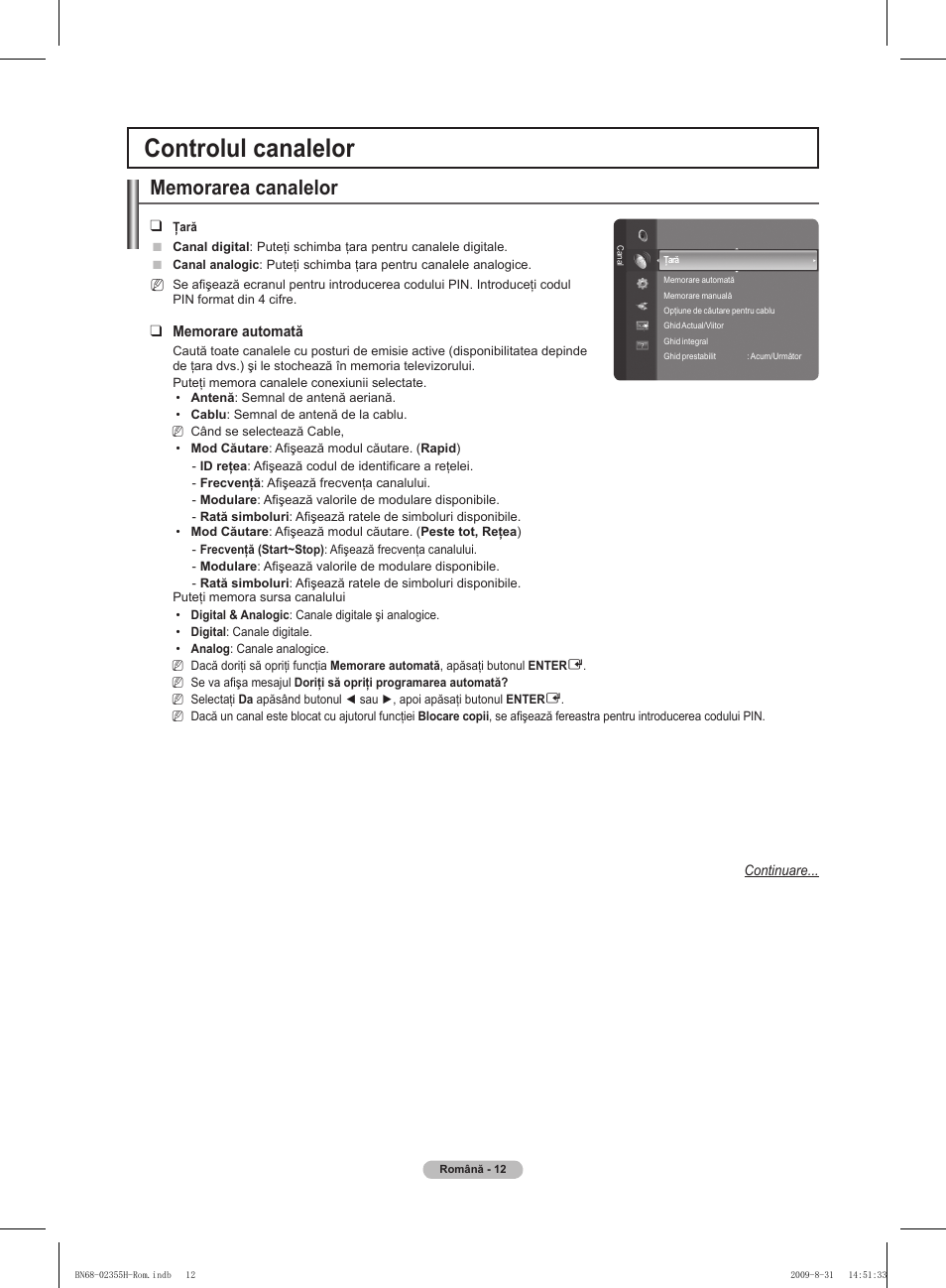 Controlul canalelor | Samsung PS50B530S2W User Manual | Page 278 / 382