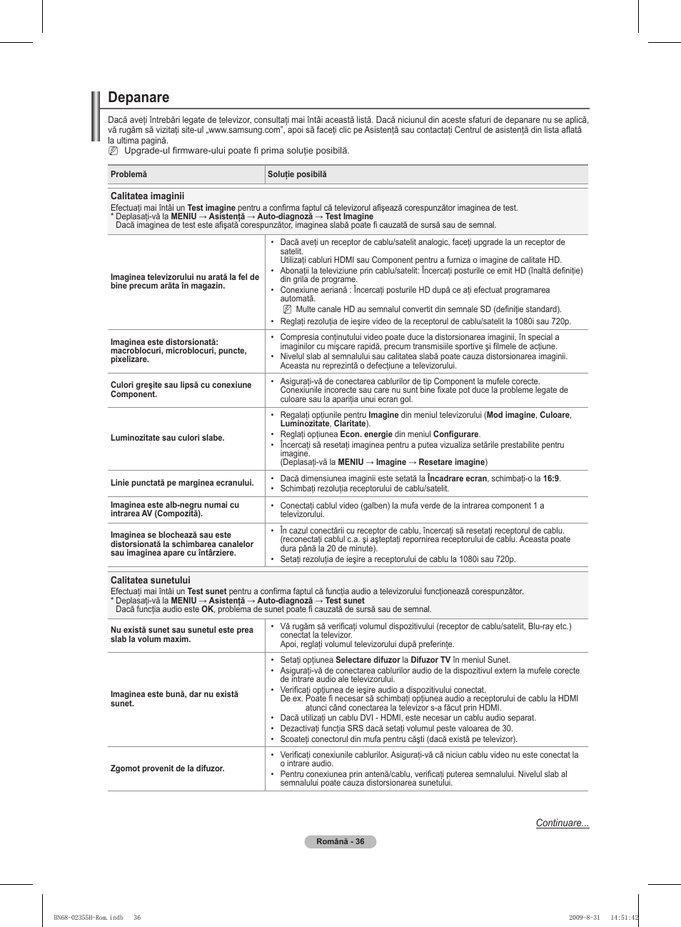Depanare | Samsung PS50B530S2W User Manual | Page 302 / 382