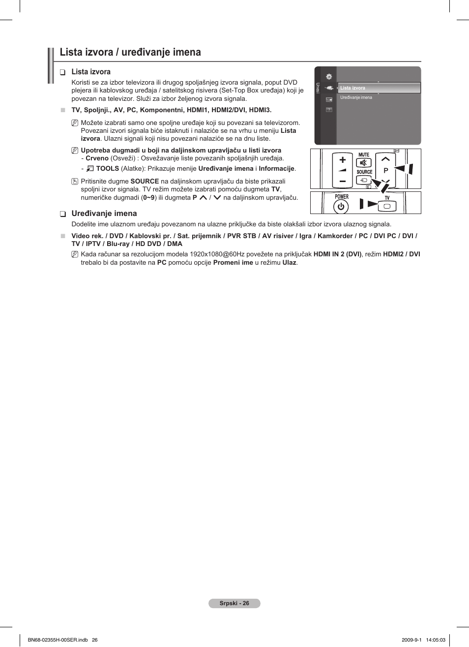 Lista izvora / uređivanje imena | Samsung PS50B530S2W User Manual | Page 330 / 382