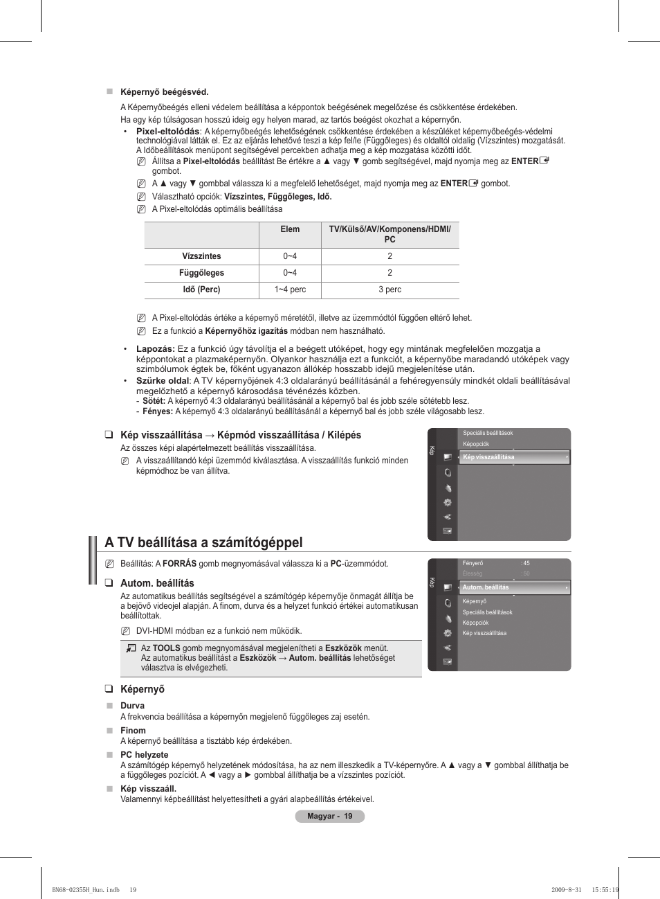 A tv beállítása a számítógéppel | Samsung PS50B530S2W User Manual | Page 57 / 382