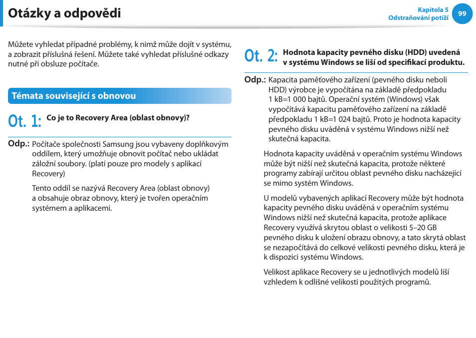 Otázky a odpovědi, Ot. 1, Ot. 2 | Samsung NP370R5E User Manual | Page 100 / 133