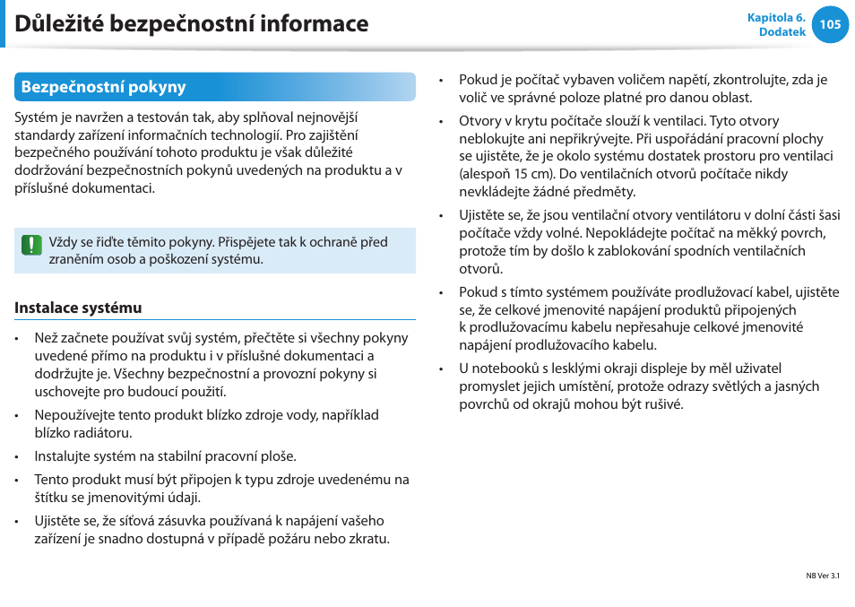 Důležité bezpečnostní informace | Samsung NP370R5E User Manual | Page 106 / 133