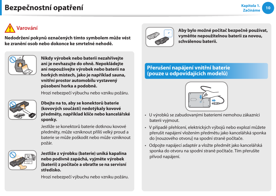 Bezpečnostní opatření, Varování | Samsung NP370R5E User Manual | Page 11 / 133