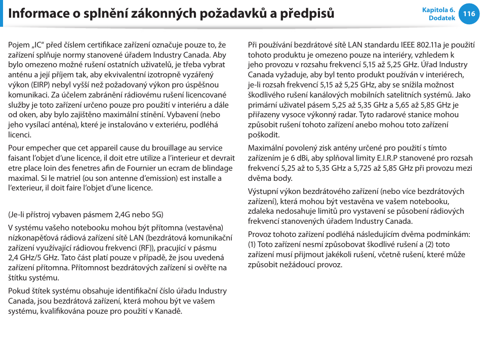 Informace o splnění zákonných požadavků a předpisů | Samsung NP370R5E User Manual | Page 117 / 133
