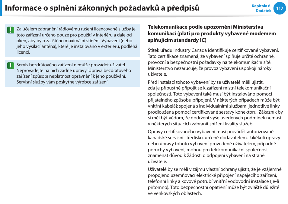 Informace o splnění zákonných požadavků a předpisů | Samsung NP370R5E User Manual | Page 118 / 133