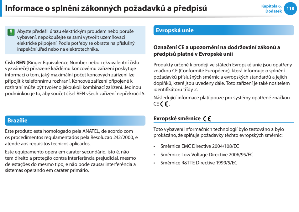 Informace o splnění zákonných požadavků a předpisů | Samsung NP370R5E User Manual | Page 119 / 133
