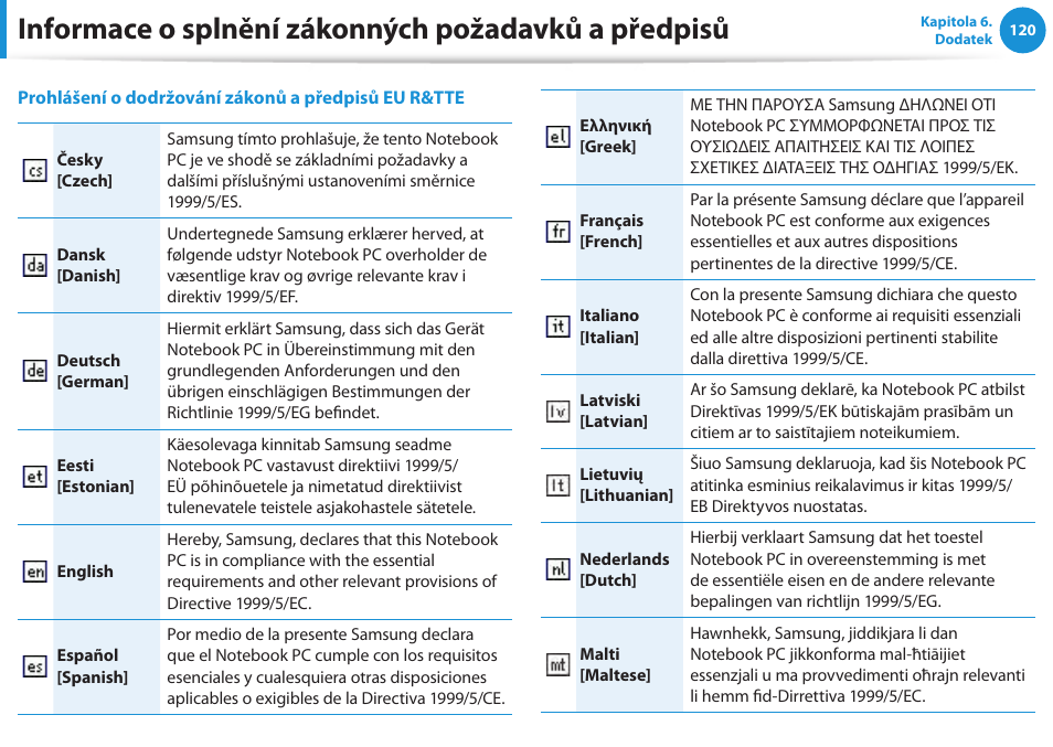 Informace o splnění zákonných požadavků a předpisů | Samsung NP370R5E User Manual | Page 121 / 133