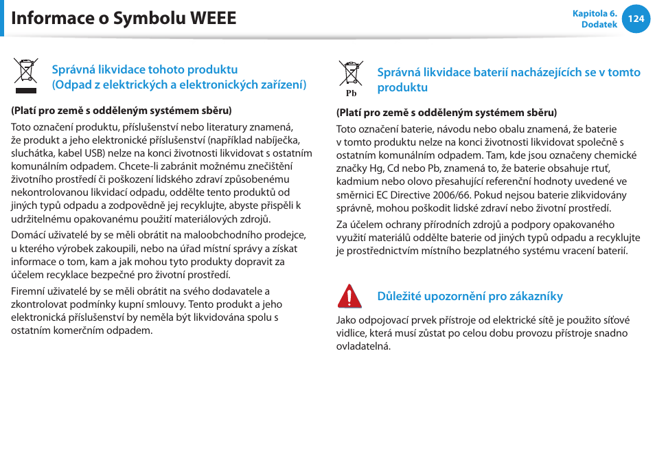 Informace o symbolu weee | Samsung NP370R5E User Manual | Page 125 / 133