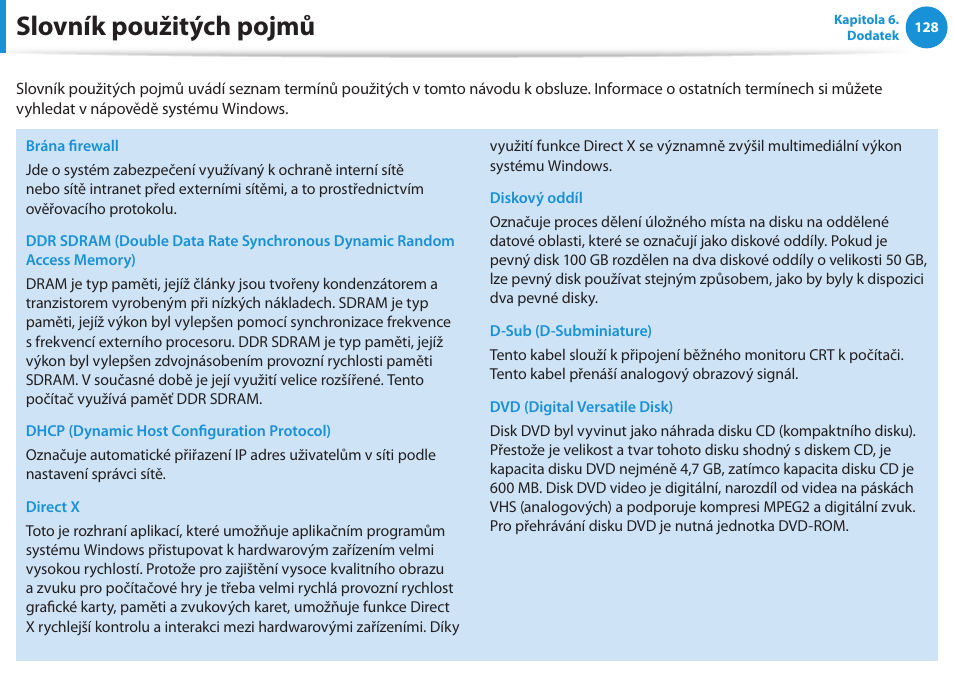 Slovník použitých pojmů | Samsung NP370R5E User Manual | Page 129 / 133