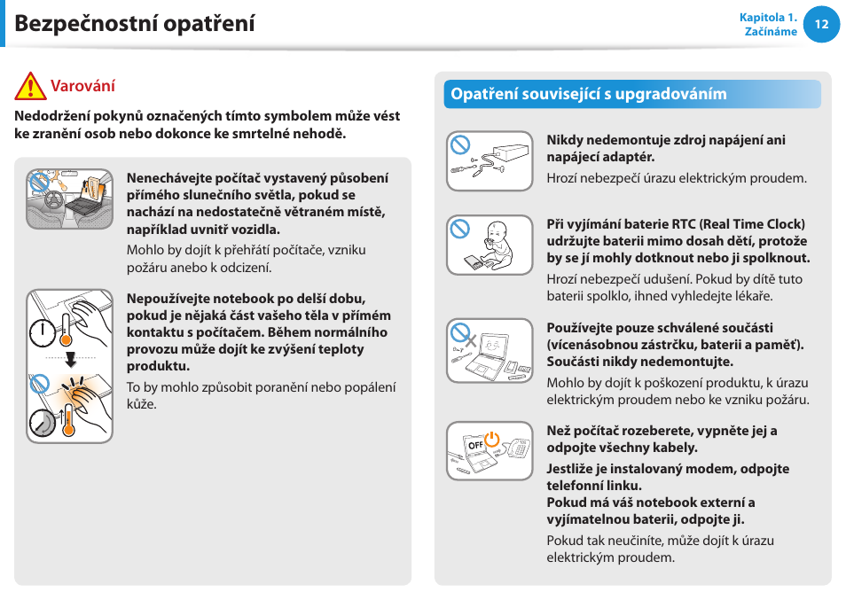 Bezpečnostní opatření, Opatření související s upgradováním, Varování | Samsung NP370R5E User Manual | Page 13 / 133