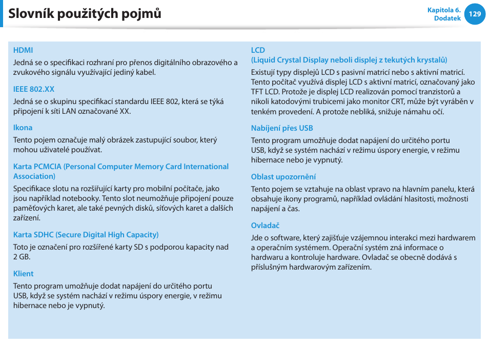 Slovník použitých pojmů | Samsung NP370R5E User Manual | Page 130 / 133