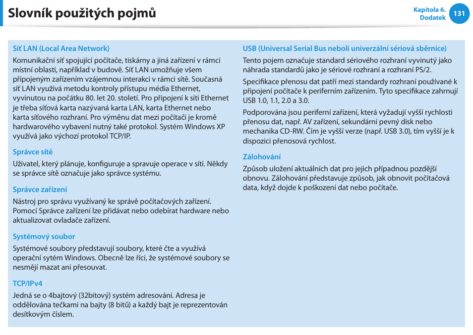 Slovník použitých pojmů | Samsung NP370R5E User Manual | Page 132 / 133