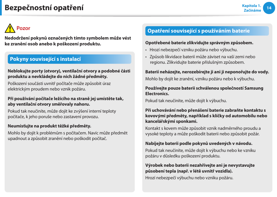 Bezpečnostní opatření | Samsung NP370R5E User Manual | Page 15 / 133