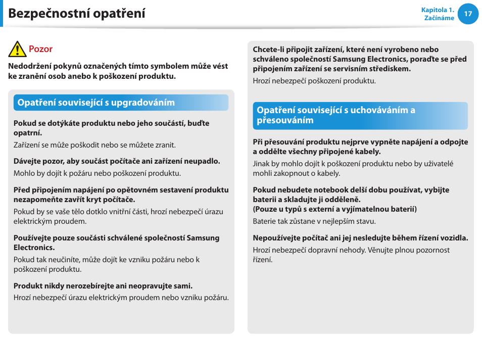 Bezpečnostní opatření | Samsung NP370R5E User Manual | Page 18 / 133