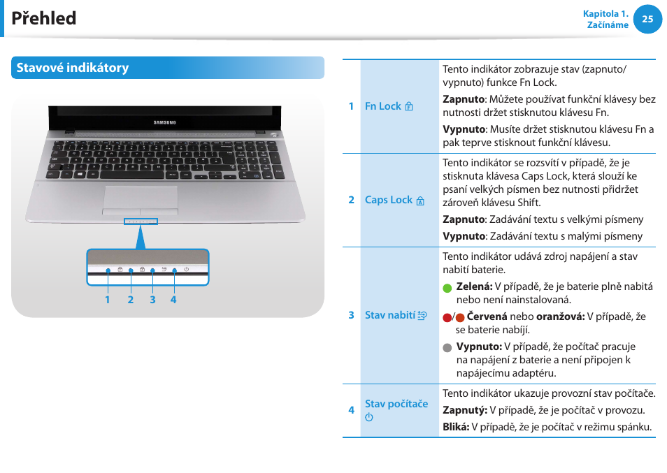 Přehled, Stavové indikátory | Samsung NP370R5E User Manual | Page 26 / 133