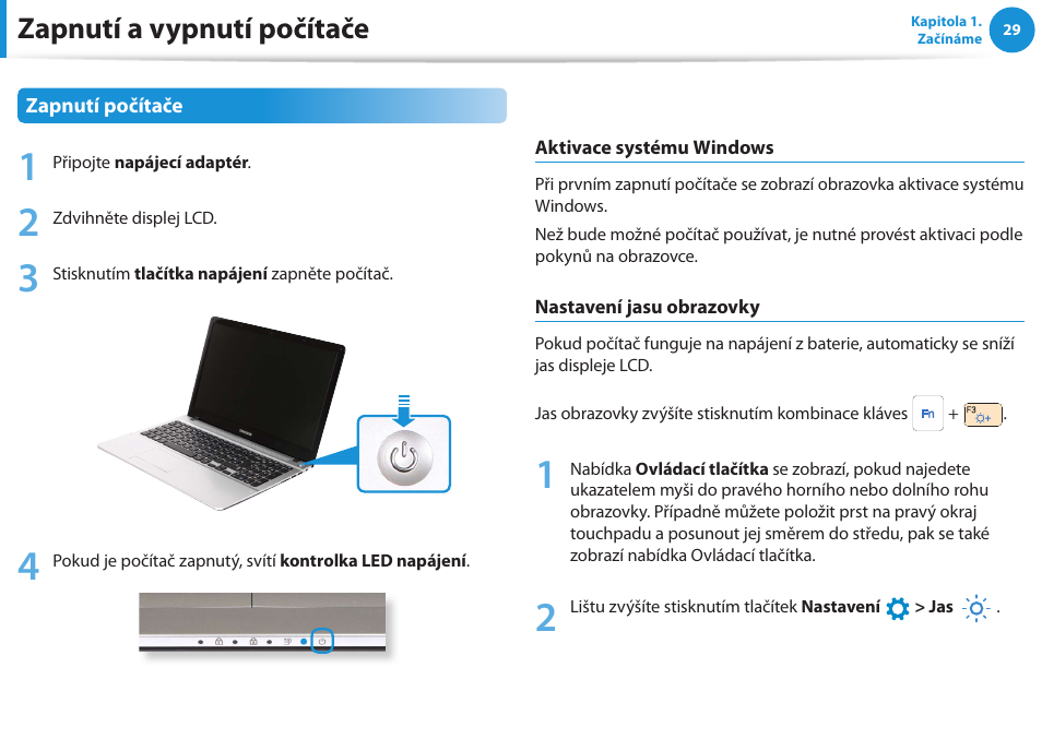 Zapnutí a vypnutí počítače | Samsung NP370R5E User Manual | Page 30 / 133