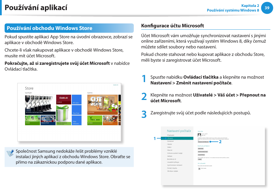 Používání aplikací | Samsung NP370R5E User Manual | Page 40 / 133