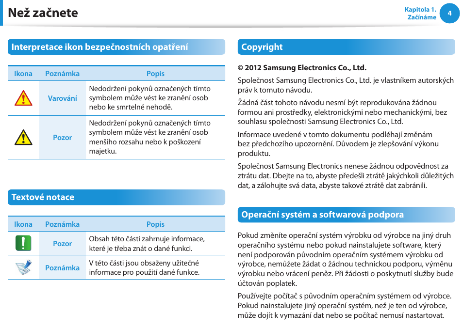 Než začnete | Samsung NP370R5E User Manual | Page 5 / 133