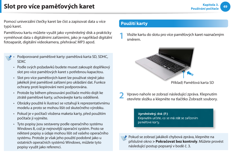 Slot pro více paměťových karet | Samsung NP370R5E User Manual | Page 50 / 133
