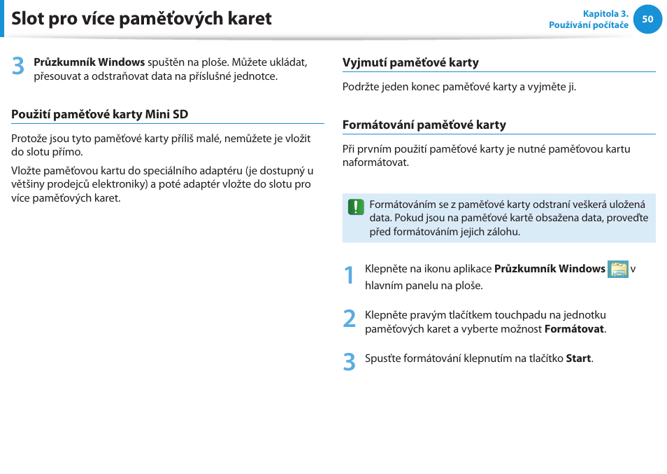 Slot pro více paměťových karet | Samsung NP370R5E User Manual | Page 51 / 133