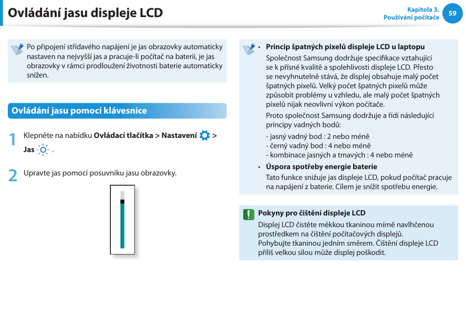 Ovládání jasu displeje lcd, Ovládání jasu pomocí klávesnice | Samsung NP370R5E User Manual | Page 60 / 133