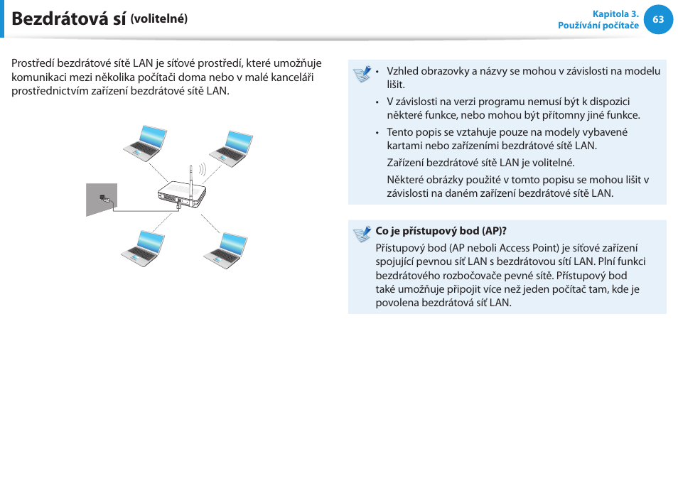 Bezdrátová sí (volitelné), Bezdrátová sí | Samsung NP370R5E User Manual | Page 64 / 133