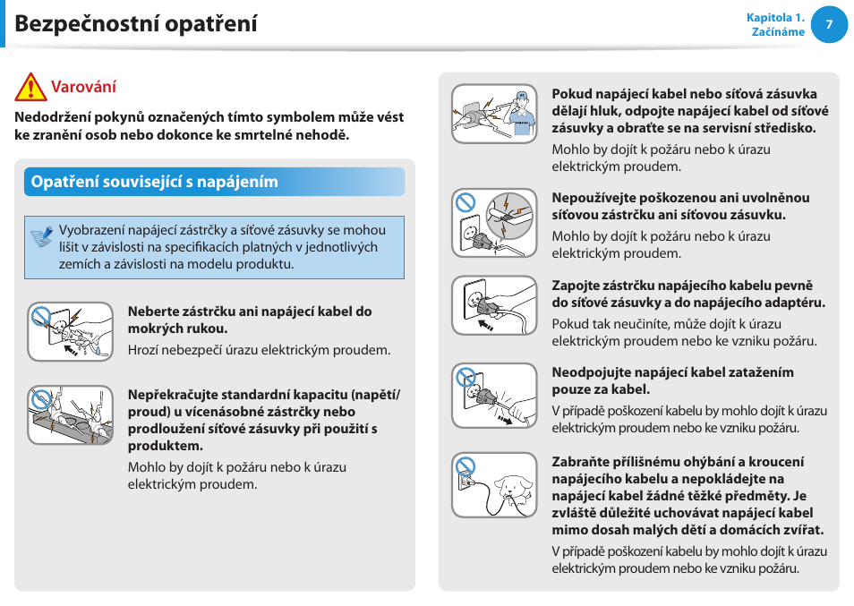 Bezpečnostní opatření | Samsung NP370R5E User Manual | Page 8 / 133