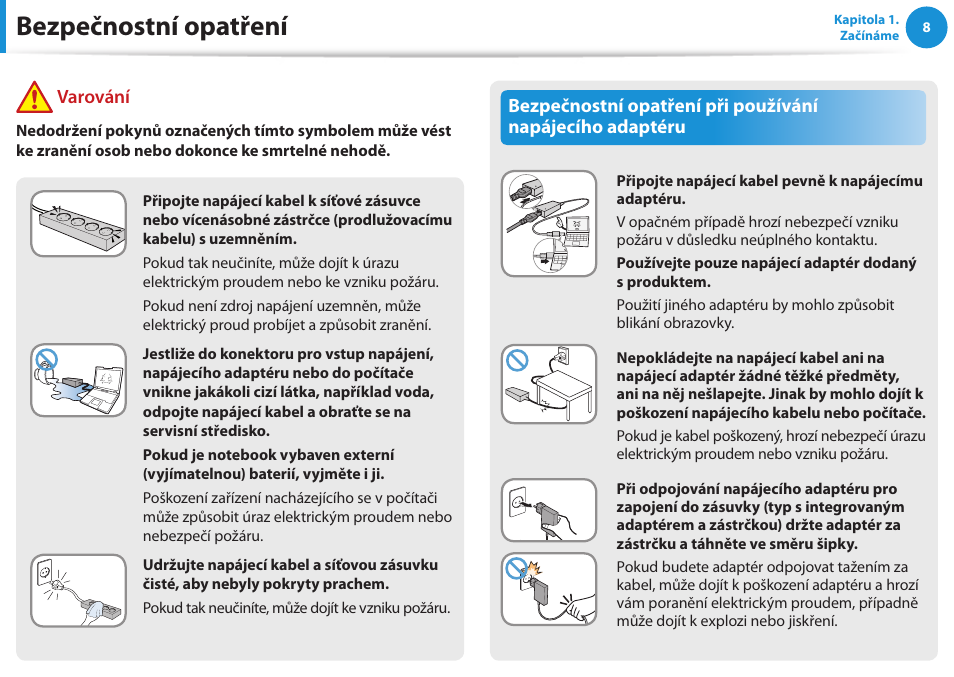 Bezpečnostní opatření, Varování | Samsung NP370R5E User Manual | Page 9 / 133