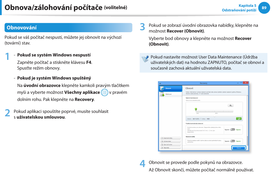 Obnova/zálohování počítače | Samsung NP370R5E User Manual | Page 90 / 133