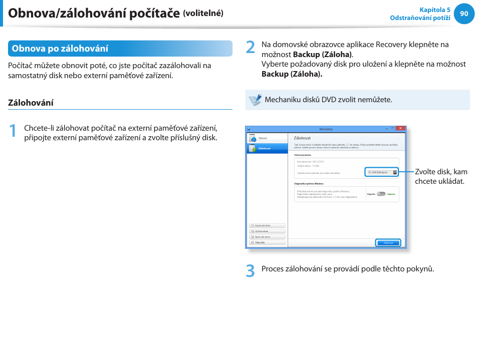 Obnova/zálohování počítače | Samsung NP370R5E User Manual | Page 91 / 133